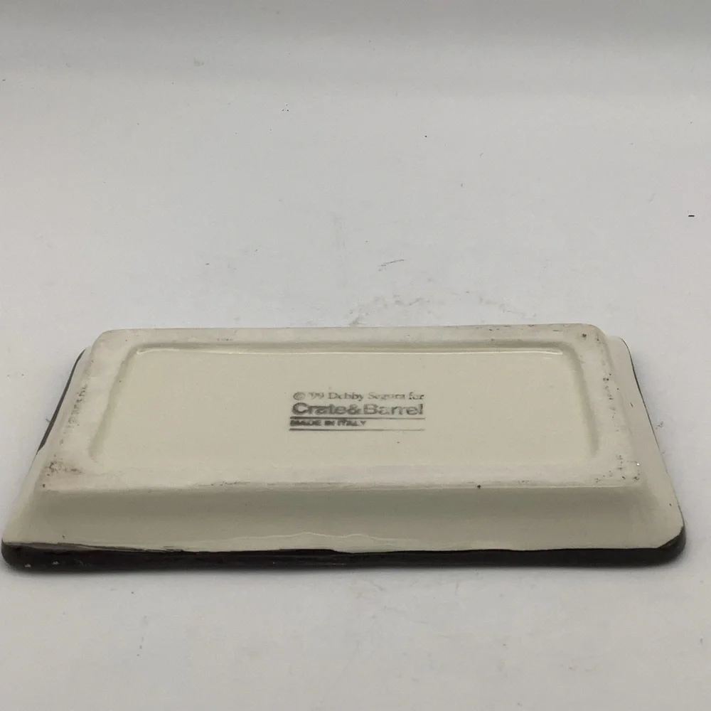 Vintage Crate&Barrel Hand Painted Ceramic Dipping Tray with Olive Design
